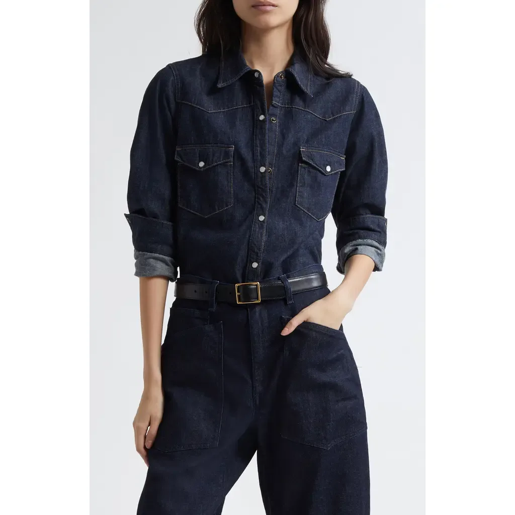 Travis Long Sleeve Chambray Shirt by Nili Lotan