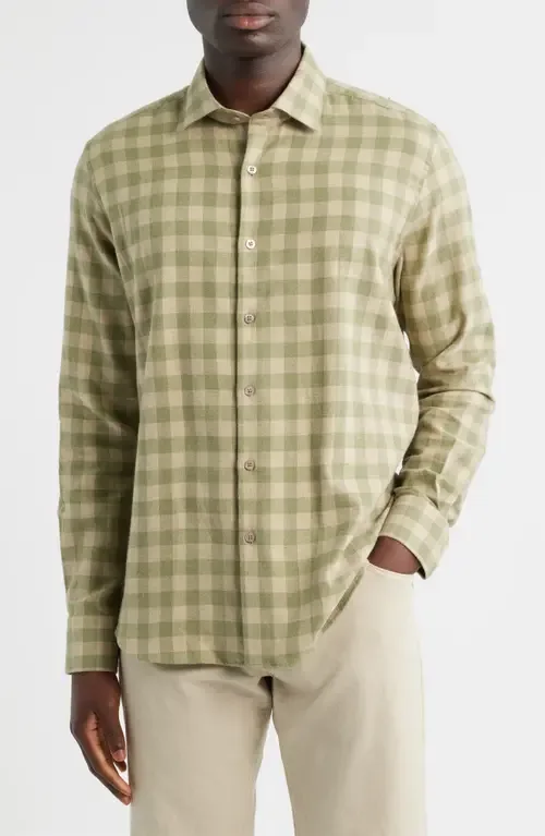Canclini Regular Fit Check Cotton Mélange Flannel Button-Up Shirt by Scott Barber