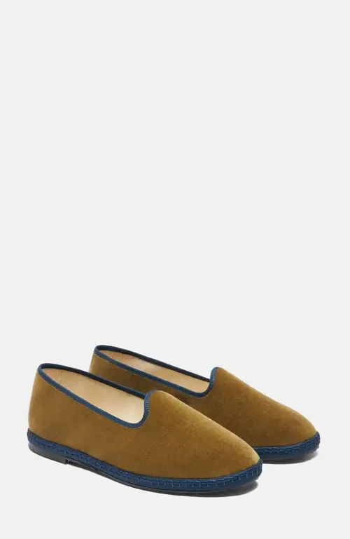 Olive Slippers in Green - Velvet by SCAROSSO