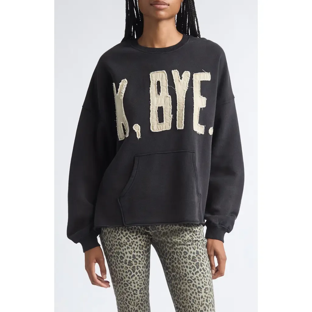 K, Bye Appliqué Oversize Cotton Cutoff Sweatshirt by R13
