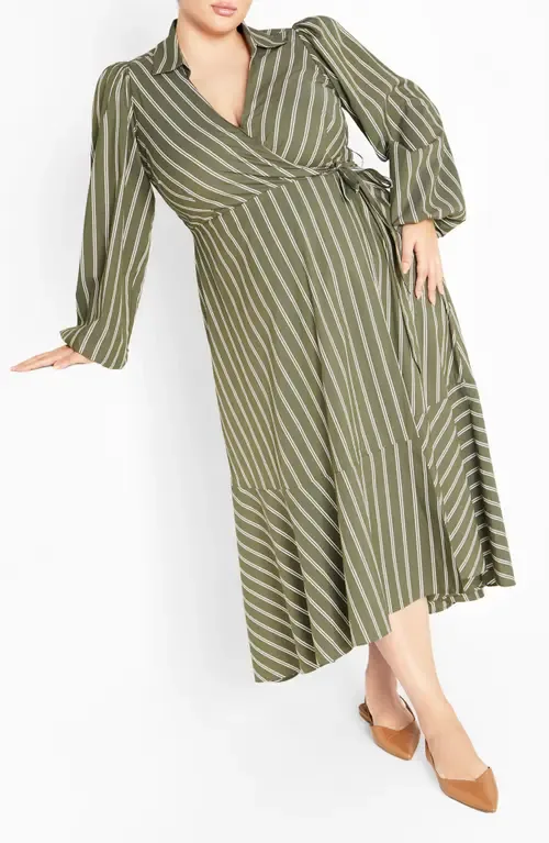 Brynn Stripe Long Sleeve Cotton Blend Dress by City Chic