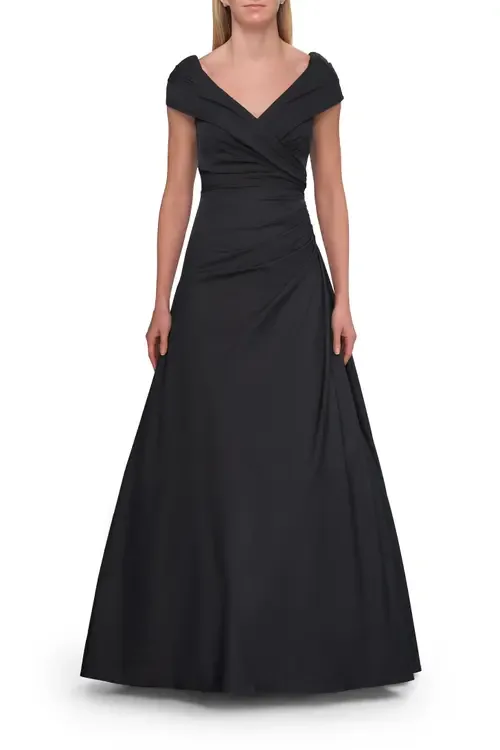 Off-the-Shoulder Stretch Taffeta A-Line Gown