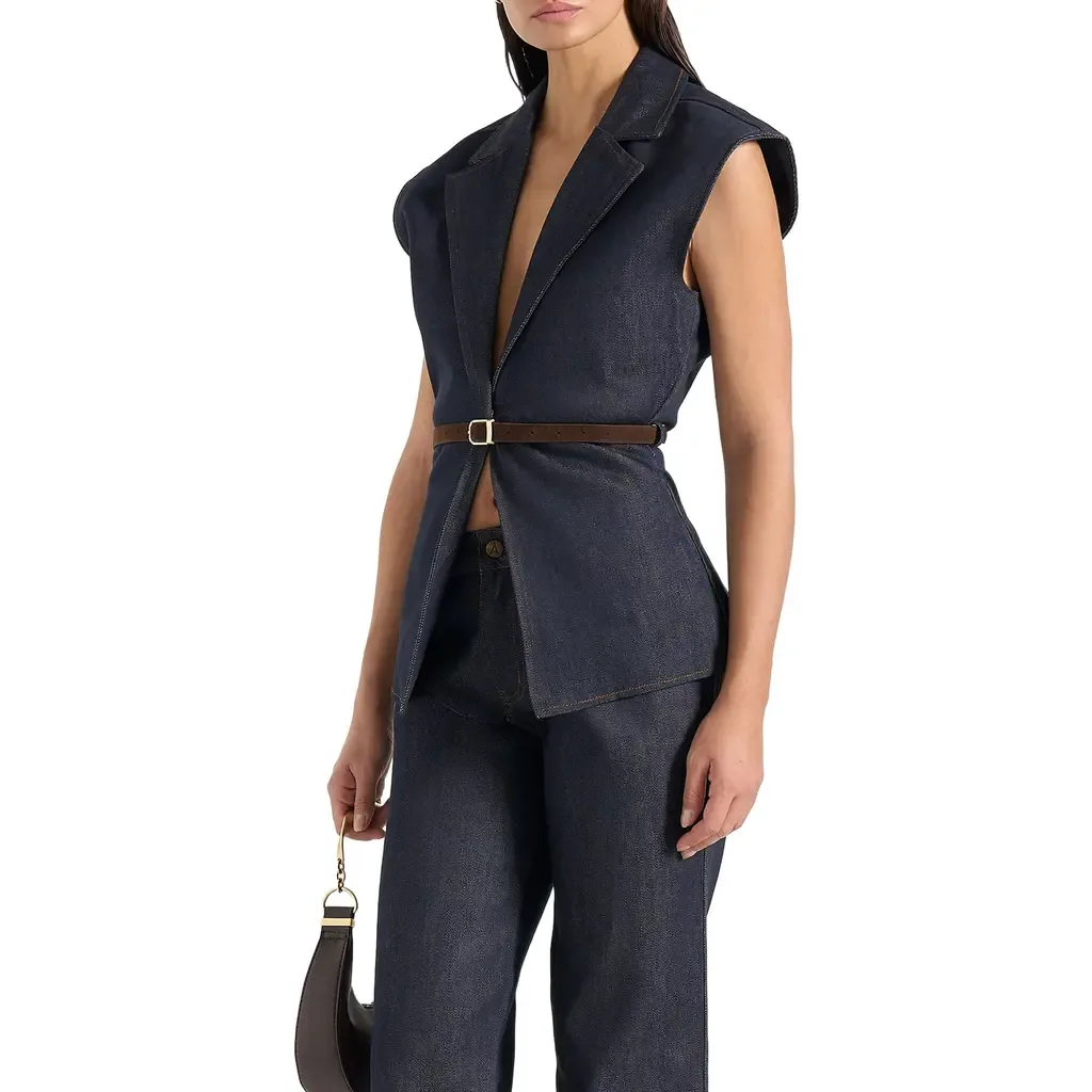 Linda Denim Wide Shoulder Cinched Waistcoat by Manière De Voir