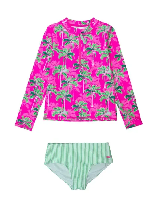 Long Sleeve Zipper Rash Guard 2-Piece Bikini Swimsuit by RuffleButts
