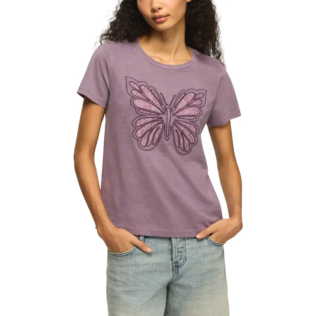 Lace Embroidered Butterfly Cotton T-Shirt by Lucky Brand
