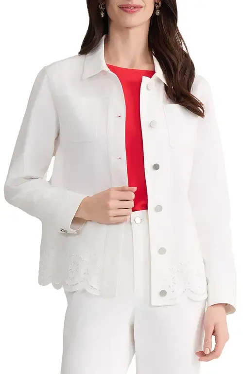 Eyelet Embroidered Trim Shirt Jacket by Jones New York