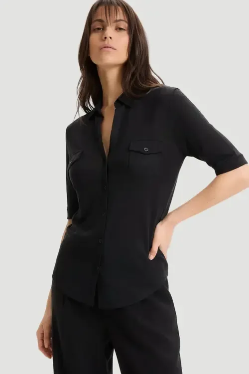 Stretch Linen 3/4 Sleeve Pocket Shirt by Majestic Filatures