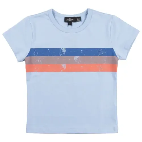 Multi Color Stripe Ribbed Neckline Cotton Spandex T-Shirt by Puddles