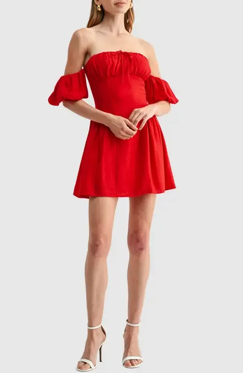Shirred Off the Shoulder Dress by All in Favor