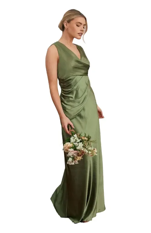 Plunge Drape Satin Bridesmaid Dress by Six Stories