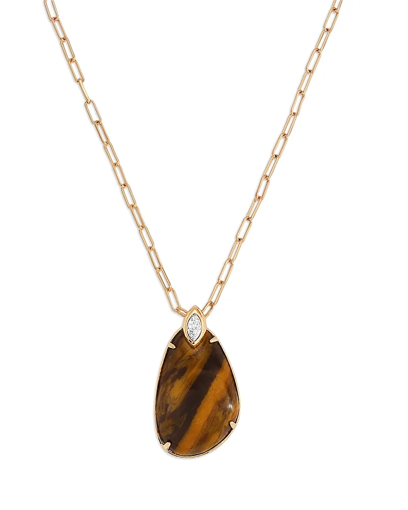 Majestic Stone Cubic Zirconia & Tigers Eye Pendant Necklace, 30"