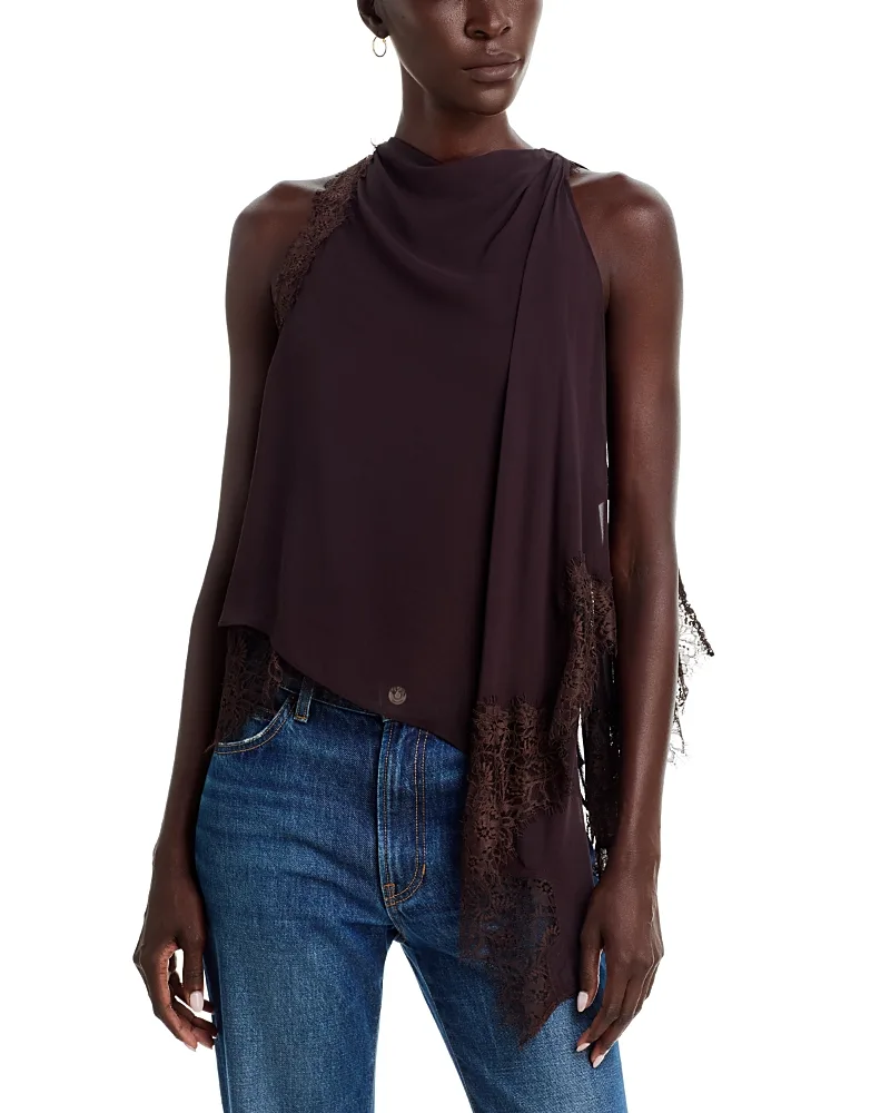 Renata Silk Lace Trim Asymmetric Top by A.L.C.