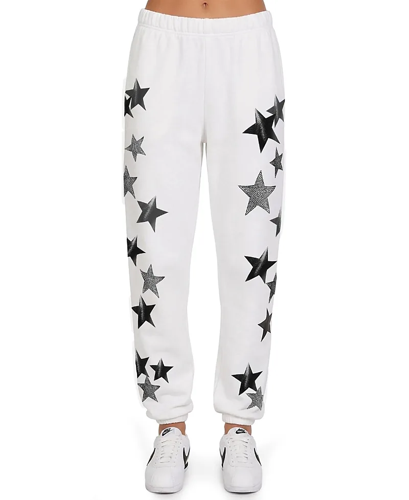 Nika Black Crystal Multi Stars Sweatpants by Lauren Moshi