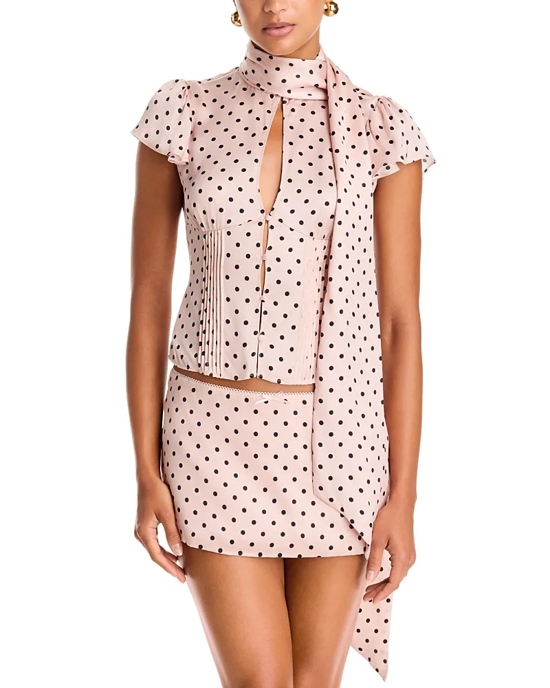 Danielle Guizio Ara Tie Neck Flutter Sleeve Blouse by Guizio