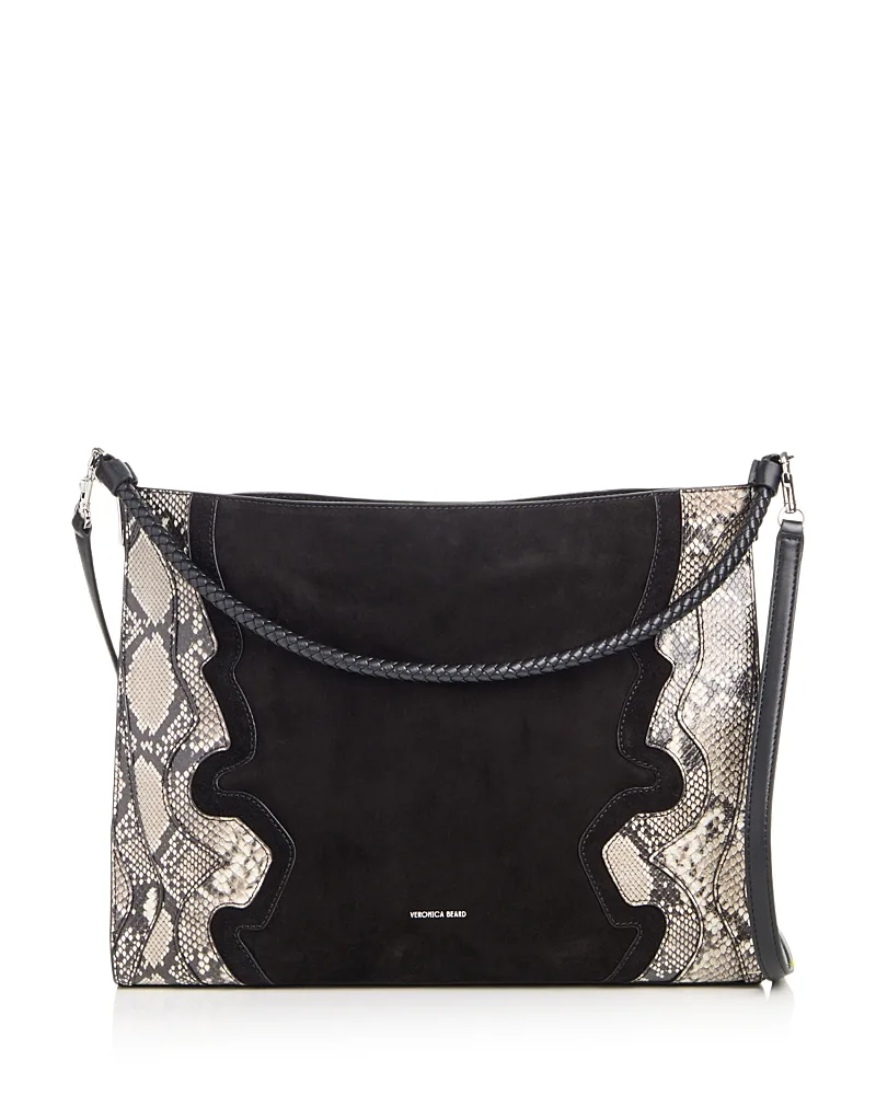 Vida Suede & Snake Embossed Leather Shoulder Bag by Veronica Beard