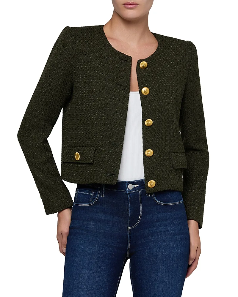 Zell Textured Collarless Jacket by L'AGENCE