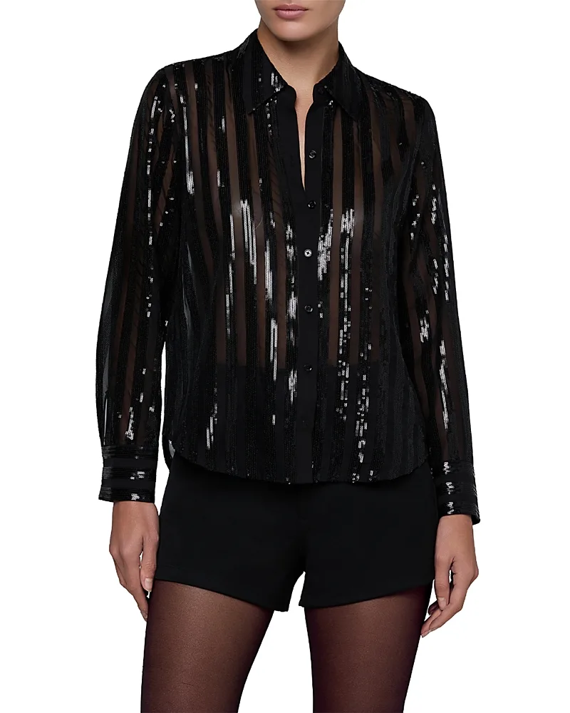 Dyana Sequin Stripe Long Sleeve Blouse by L'AGENCE