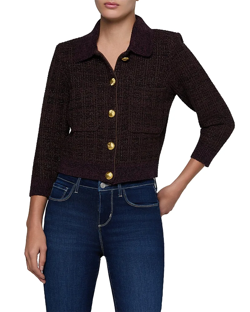 Morrigan Tweed Stitch Collared Cardigan by L'AGENCE