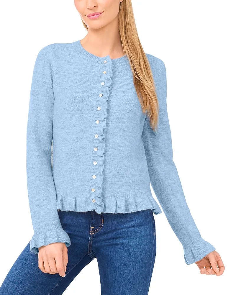 Ruffle Edge Long Sleeve Cardigan Sweater by CeCe