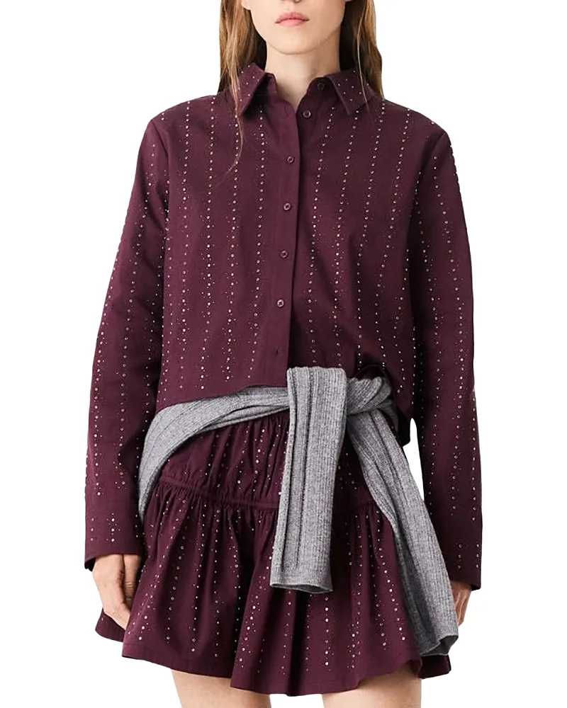 Ceoleon Cotton Blend Embellished Shirt by Maje
