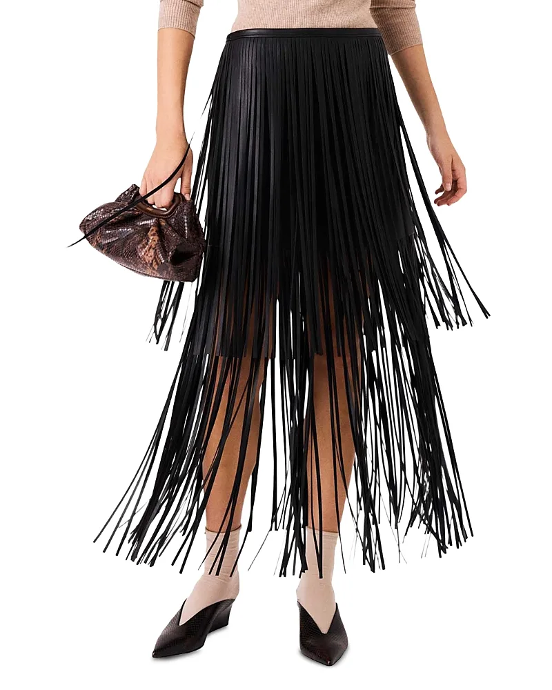 Fringed Faux Leather Skirt by Maje