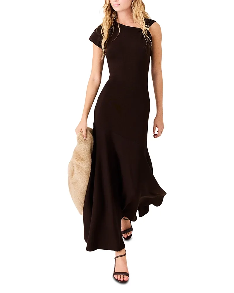 Asymmetric Neck Drape Dress by Maje