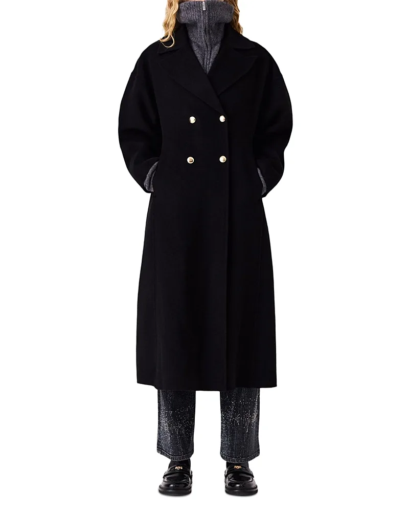Wool Double Breasted Long Coat by Maje