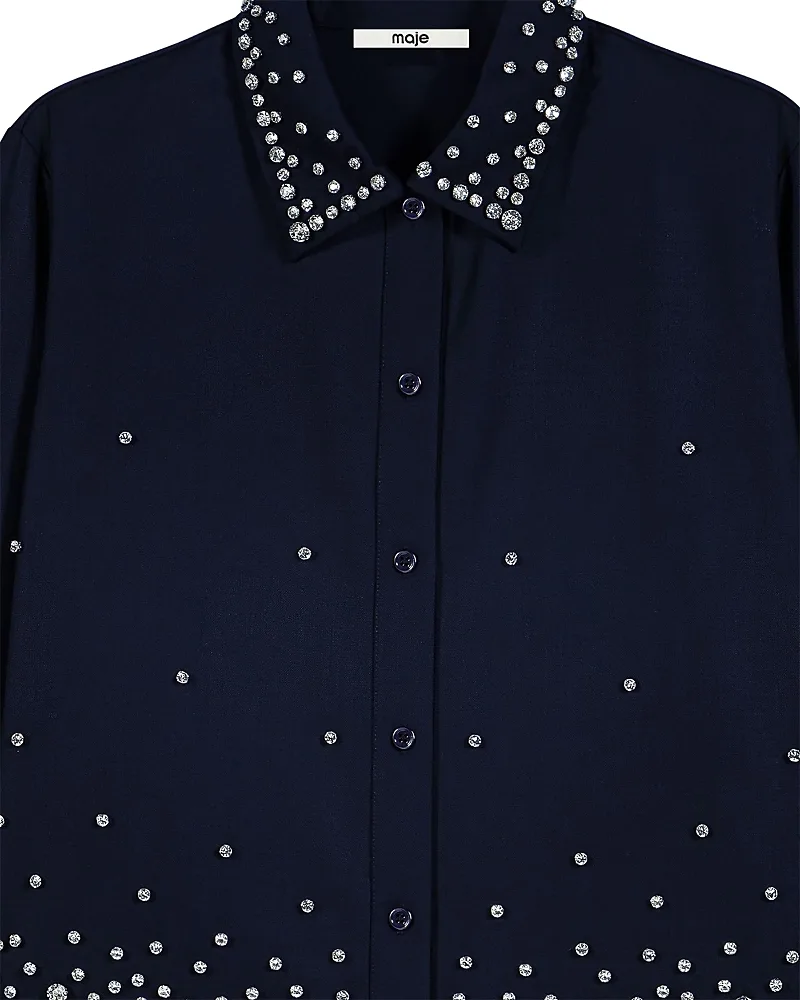Rhinestone Embroidered Shirt by Maje
