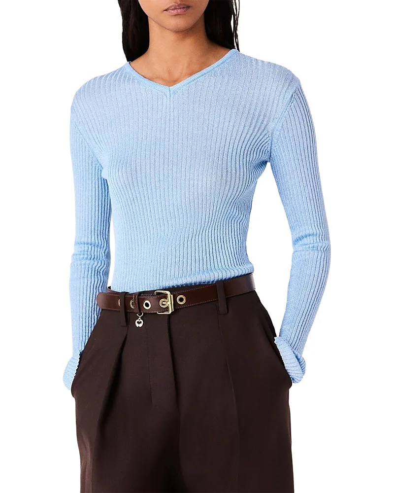 V Neck Long Sleeve Sweater Top by Maje