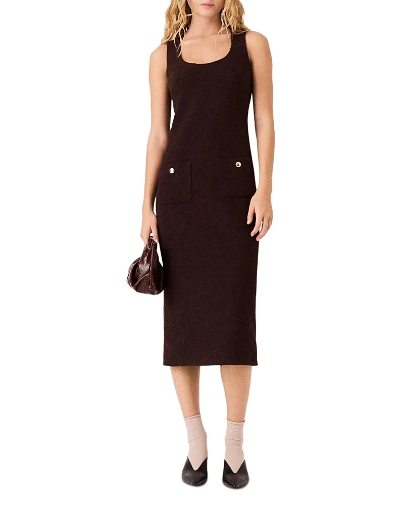 Tweed Round Neck Midi Dress by Maje