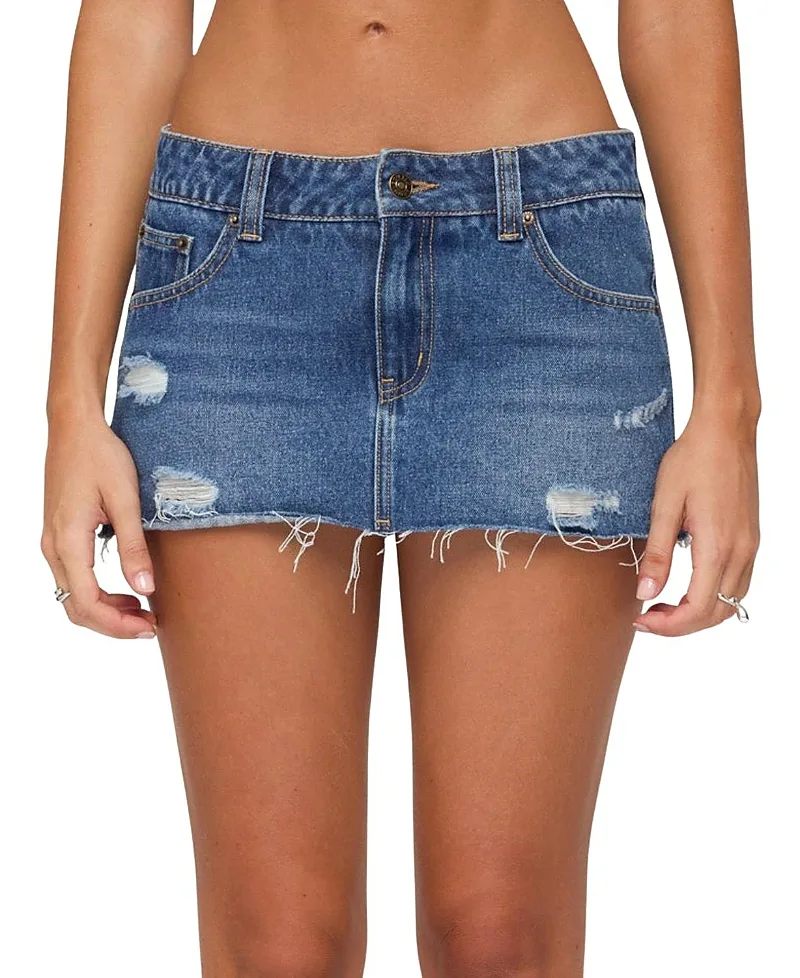 Nylah Distressed Denim Mini Skort by Edikted