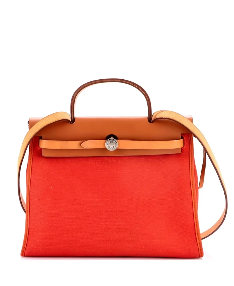 Pre-Owned Herbag Zip Convertible Leather & Canvas Shoulder Bag by Hermes