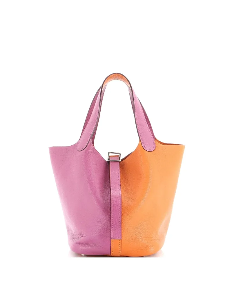 Pre-Owned Picotin Lock Mini Leather Contrast Color Blocked Bag by Hermes