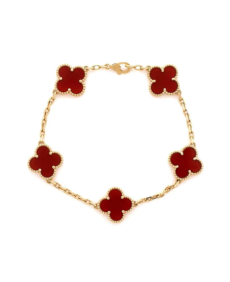 Pre-Owned Van Cleef & Arpels Vintage Alhambra 5 Motifs Bracelet 18K Gold and Carnelian by Pre-owned Van Cleef & Arpels