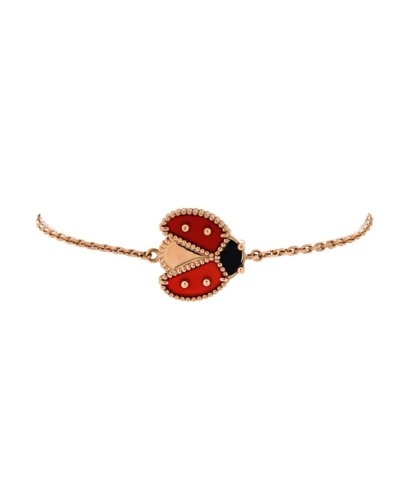 Pre-Owned Van Cleef & Arpels Lucky Spring Open Wings Ladybug Bracelet 18K Rose Gold with Carnelian and Onyx by Pre-owned Van Cleef & Arpels