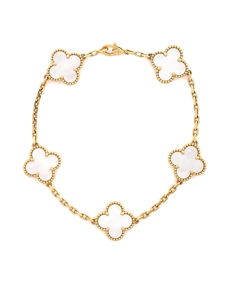Pre-Owned Van Cleef & Arpels Vintage Alhambra 5 Motifs Bracelet 18K Gold and Mother of Pearl