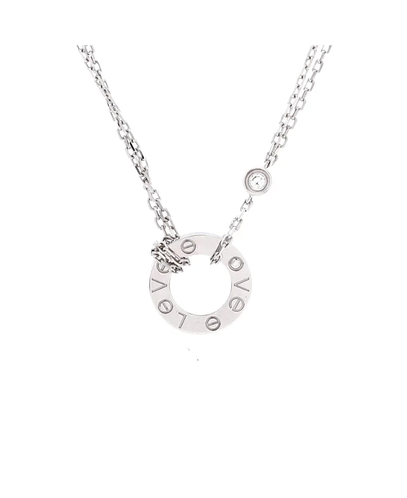 Pre-Owned Cartier 2 Diamonds Love Pendant Necklace 18K White Gold with Diamonds 14.5" by Cartier's