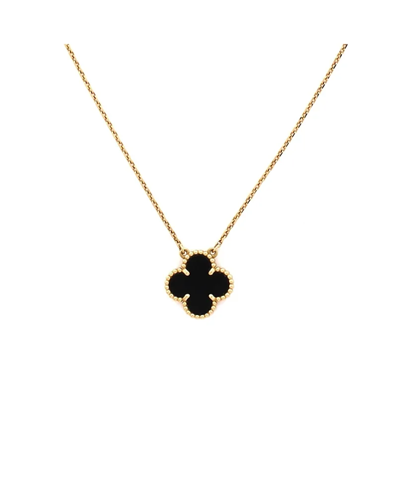 Pre-Owned Van Cleef & Arpels Vintage Alhambra Pendant Necklace 18K Gold and Onyx 16.5"
