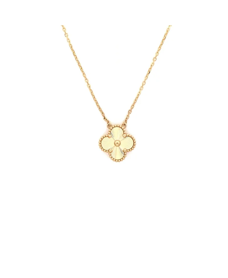 Pre-Owned Van Cleef & Arpels Vintage Alhambra Pendant Necklace Guilloche 18K Gold 16" by Pre-owned Van Cleef & Arpels