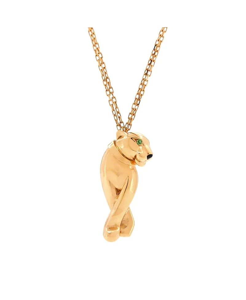 Pre-Owned Cartier Panthere De Cartier Pendant Necklace 18K Gold with Tsavorite and Onyx 17.75" by Cartier's