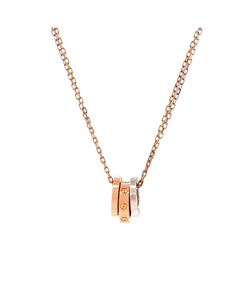 Pre-Owned Cartier Love 3 Ring Pendant Necklace 18K Rose Gold and 18K White Gold with 6 Diamonds 16.25" by Cartier's