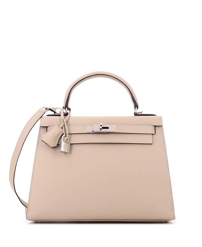 Pre-Owned Kelly 28 Light Epsom Leather Palladium Hardware Shoulder Bag by Hermes