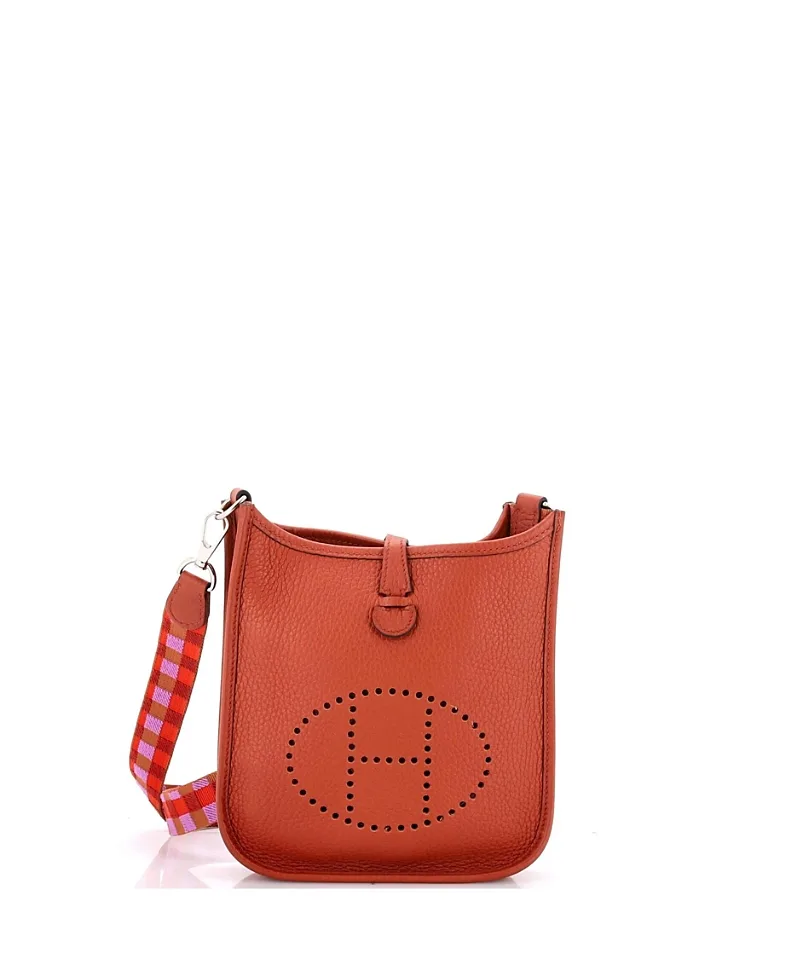 Pre-Owned Evelyne Mini Clemence Leather Perforated Crossbody by Hermes
