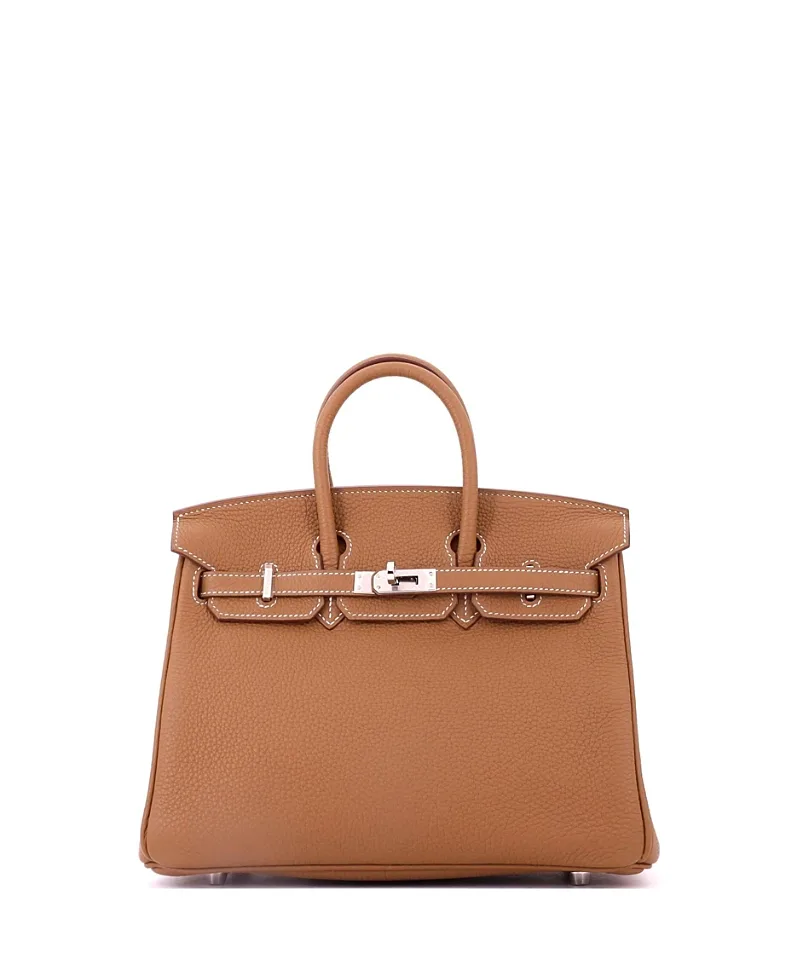 Pre-Owned Birkin 25 Togo Leather Palladium Tone Satchel by Hermes