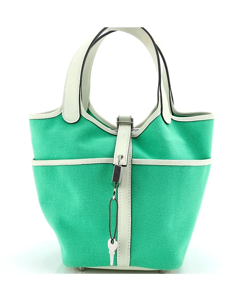 Pre-Owned Picotin Canvas & Leather Top Handle Bag by Hermes