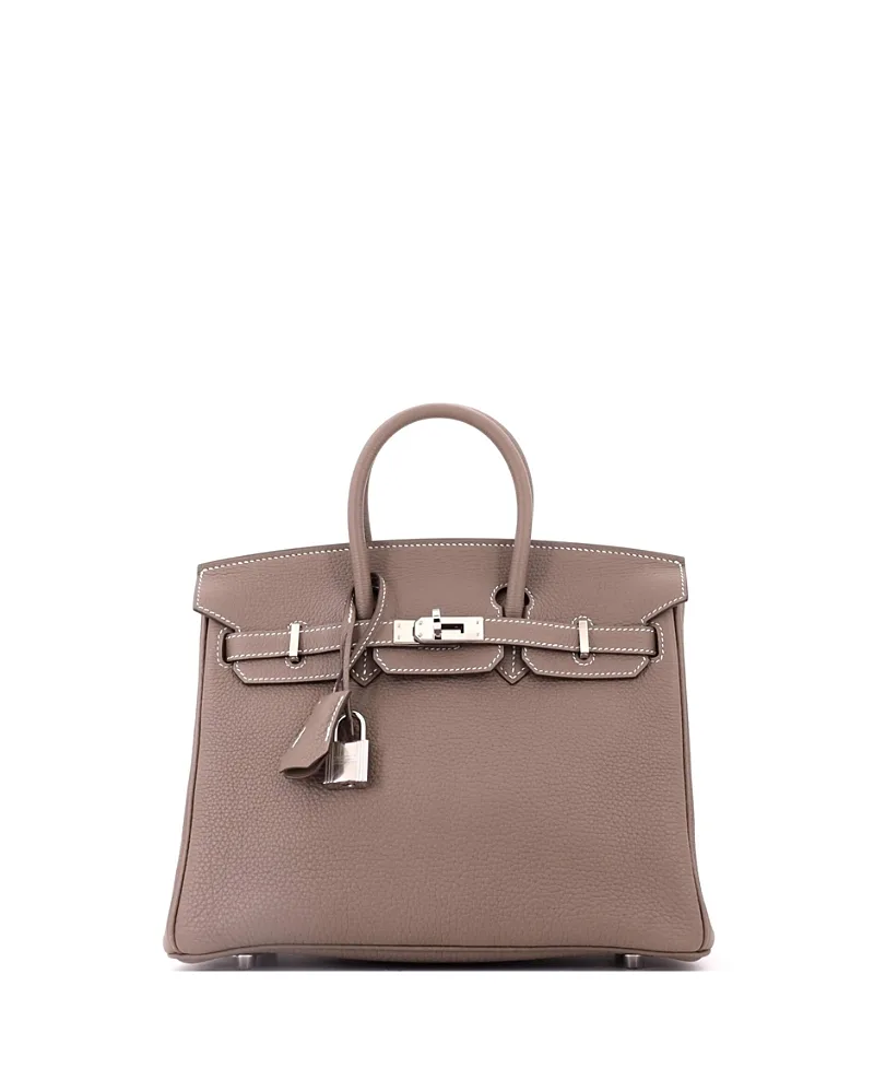Pre-Owned Birkin 25 Handbag Togo with Palladium Hardware by Hermes