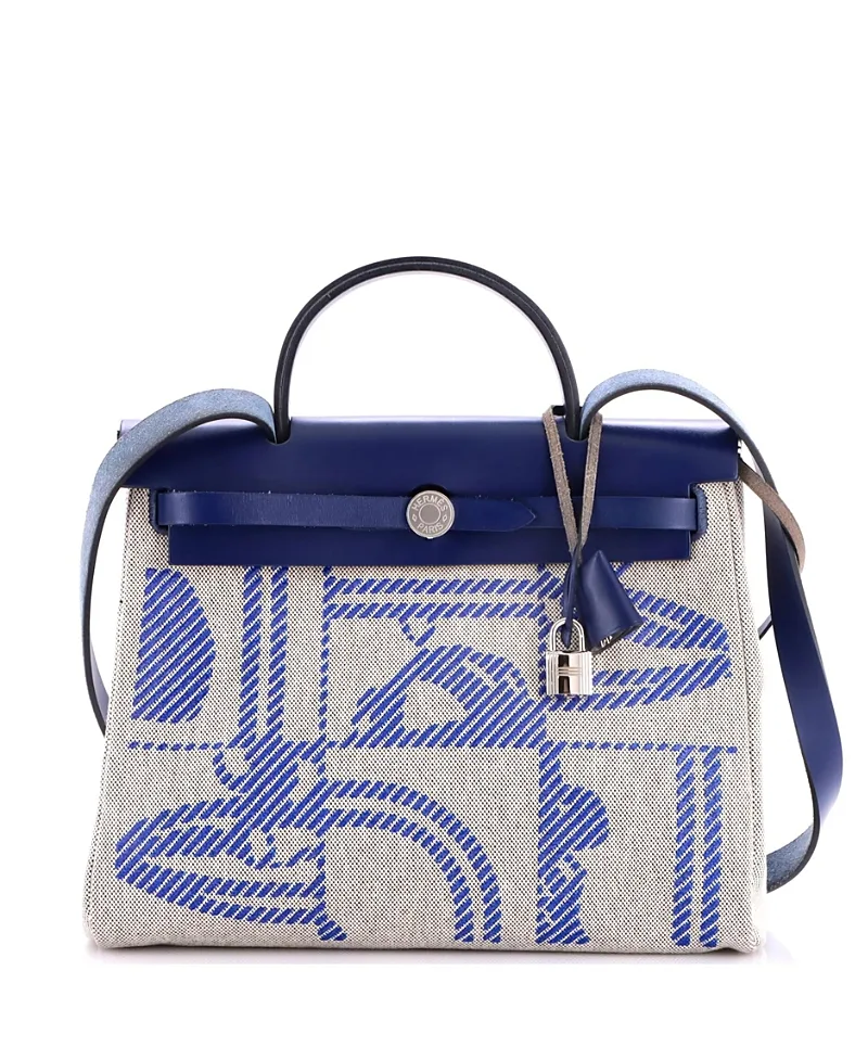 Pre-Owned Herbag Zip Relief Brides De Gala Canvas & Leather Shoulder Bag by Hermes