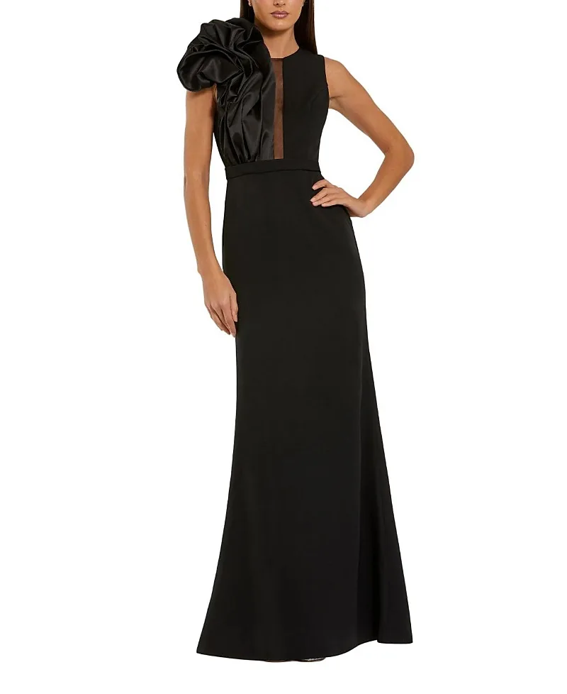 Mac Duggal High Neck Sleeveless Crepe Gown with Satin Ruffle by M.A.C.