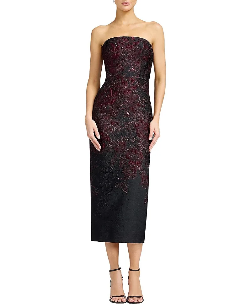 Dress the Population Viviana Strapless Floral Metallic Jacquard Midi Dress by Dress the Population