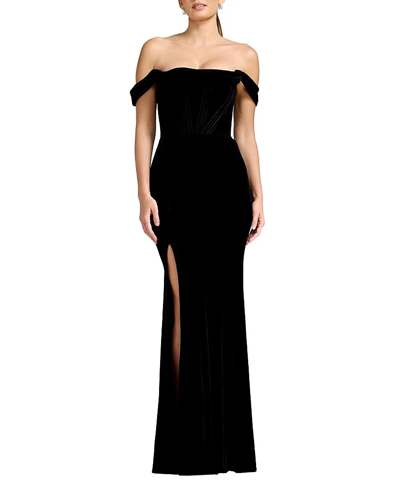 Dress the Population Melania Off-the-Shoulder Velvet Mermaid Gown by Dress the Population
